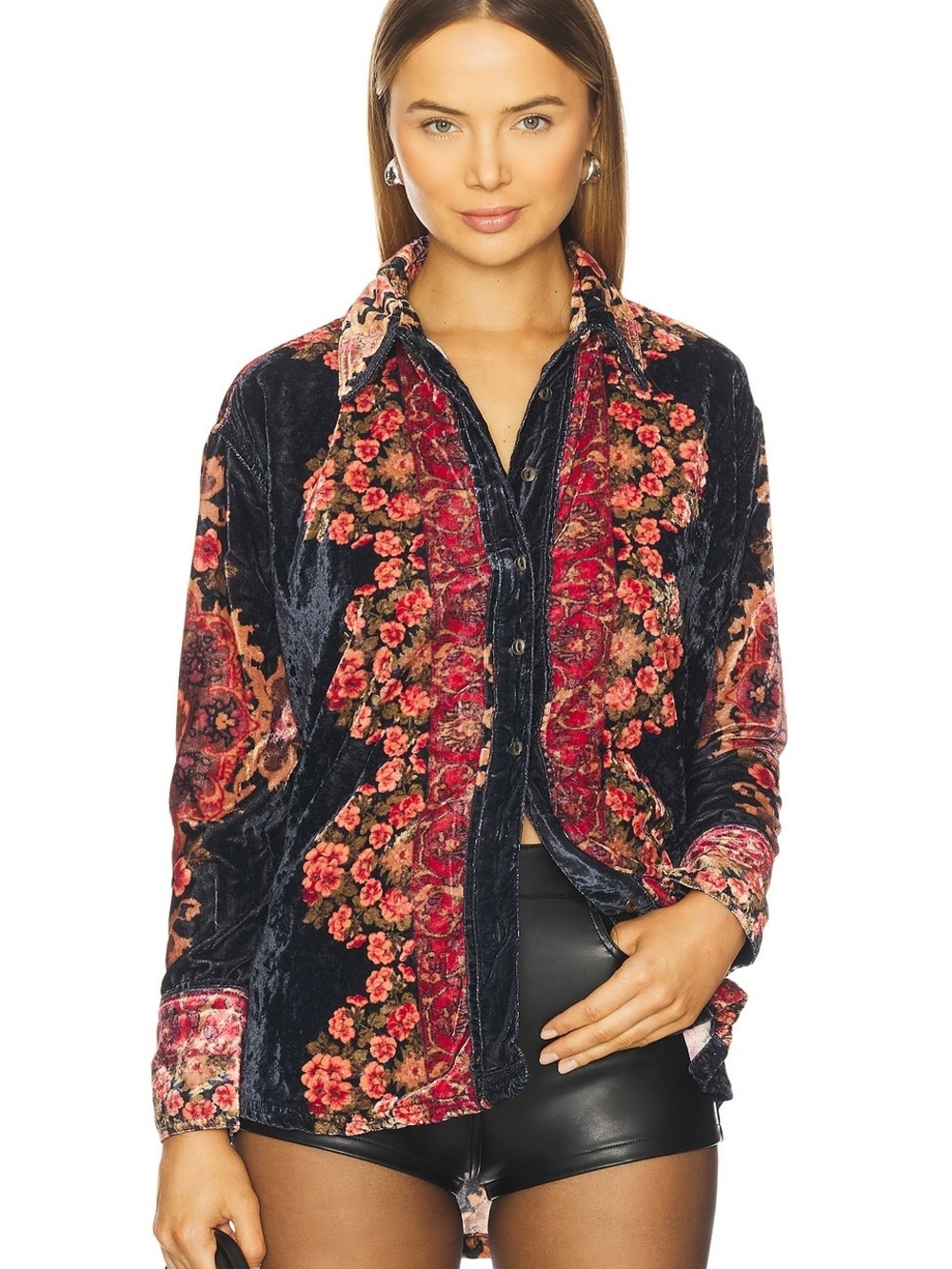 NWT - We The Free One Night Velvet Top In Night Owl Combo - L